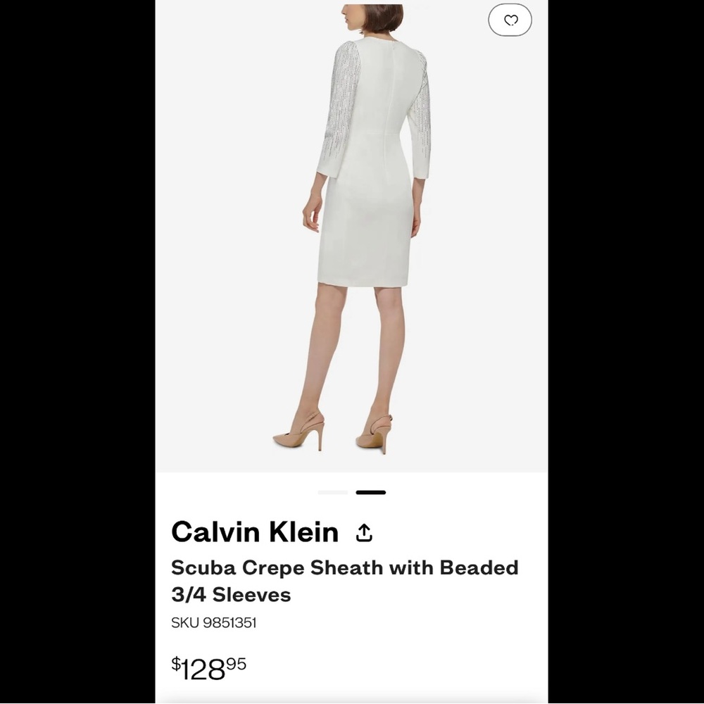 Calvin Klein Scuba Crepe Sheath with beaded 3/4 sleeves